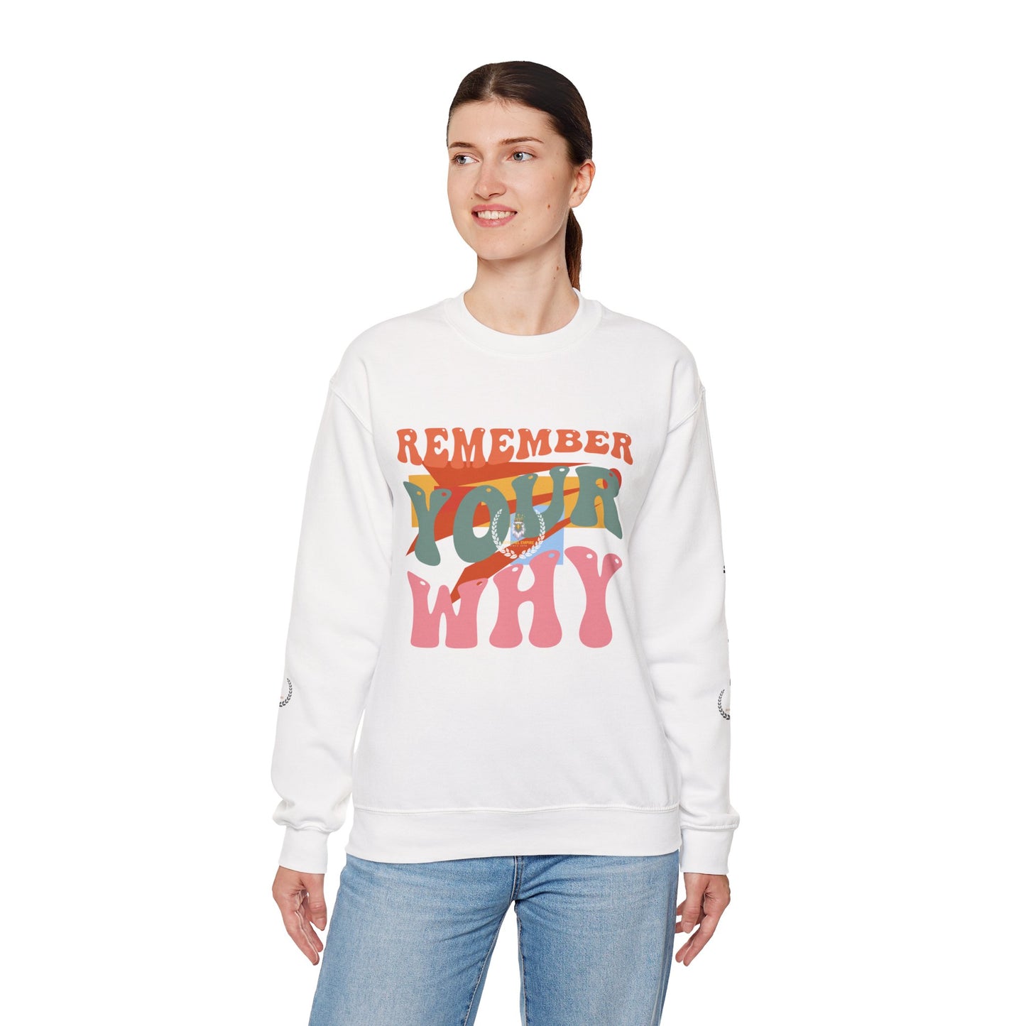 BeRichEl Vogue's Motivational Crewneck Sweatshirt | Remember Your Why, Inspirational Gift, Cozy Pullover, Uplifting Apparel, Perfect for Mindfulness