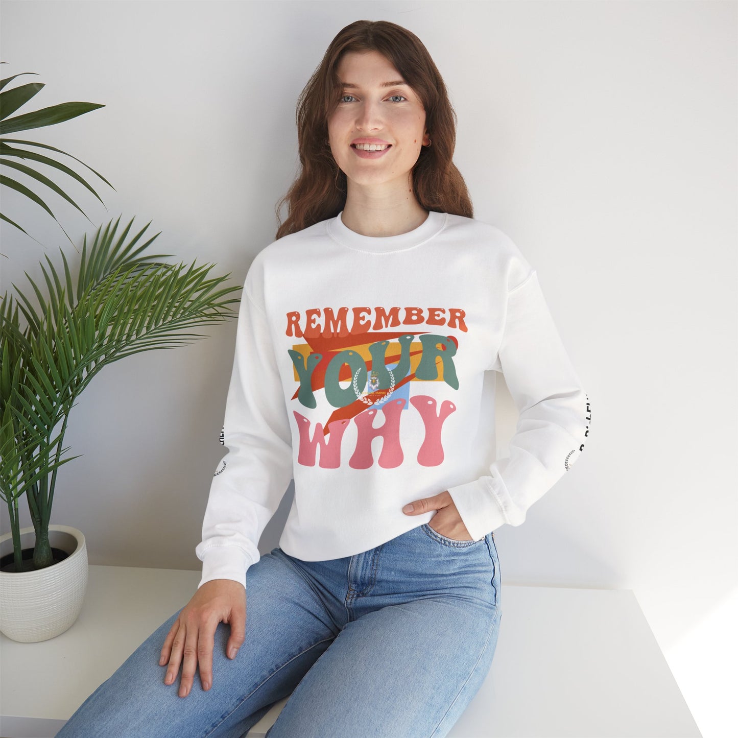 BeRichEl Vogue's Motivational Crewneck Sweatshirt | Remember Your Why, Inspirational Gift, Cozy Pullover, Uplifting Apparel, Perfect for Mindfulness