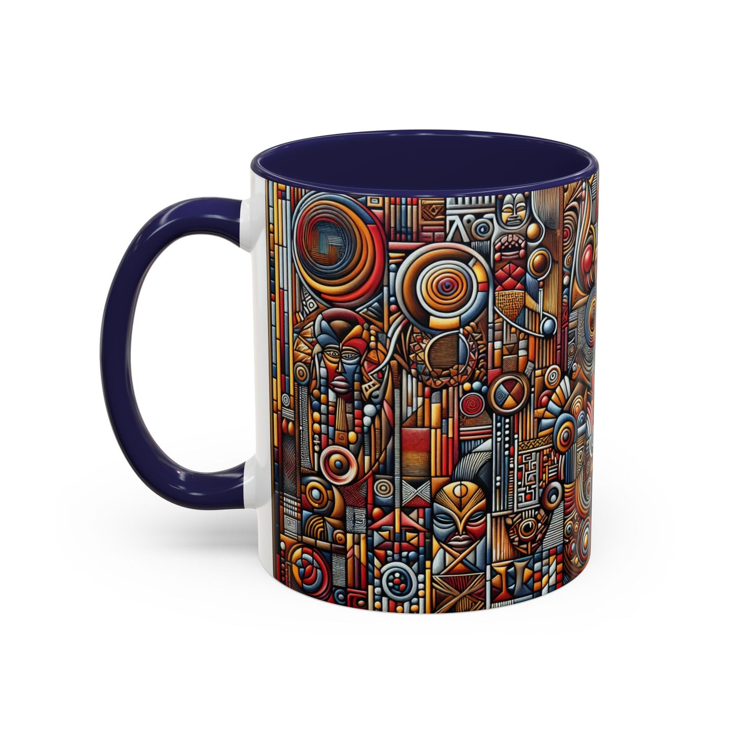 Accent Coffee Mug - Tribal Spiritual Design, Unique Gift for Coffee Lovers, Boho Decor, Home Office Mug, Ceremonial Poetry Edition