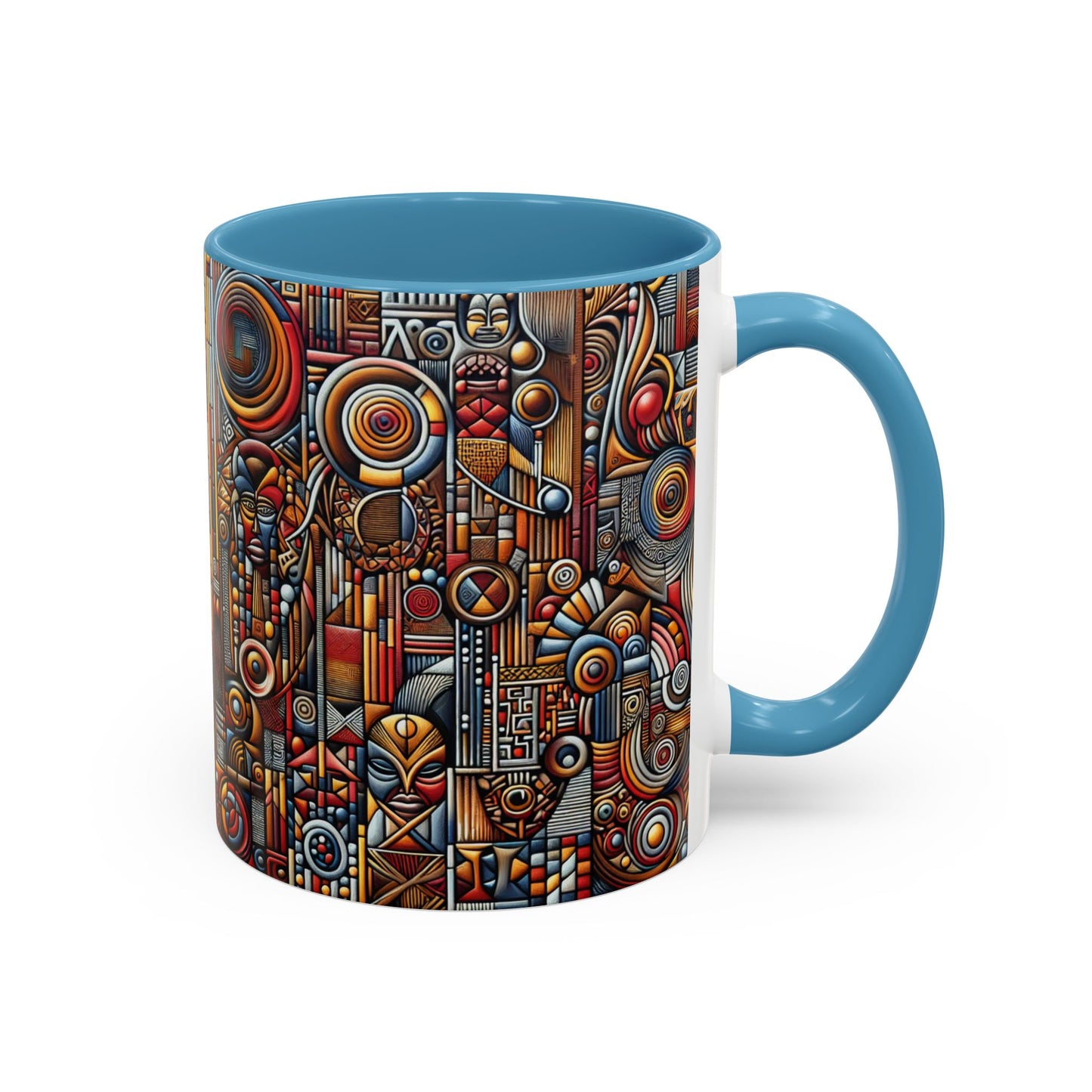 Accent Coffee Mug - Tribal Spiritual Design, Unique Gift for Coffee Lovers, Boho Decor, Home Office Mug, Ceremonial Poetry Edition