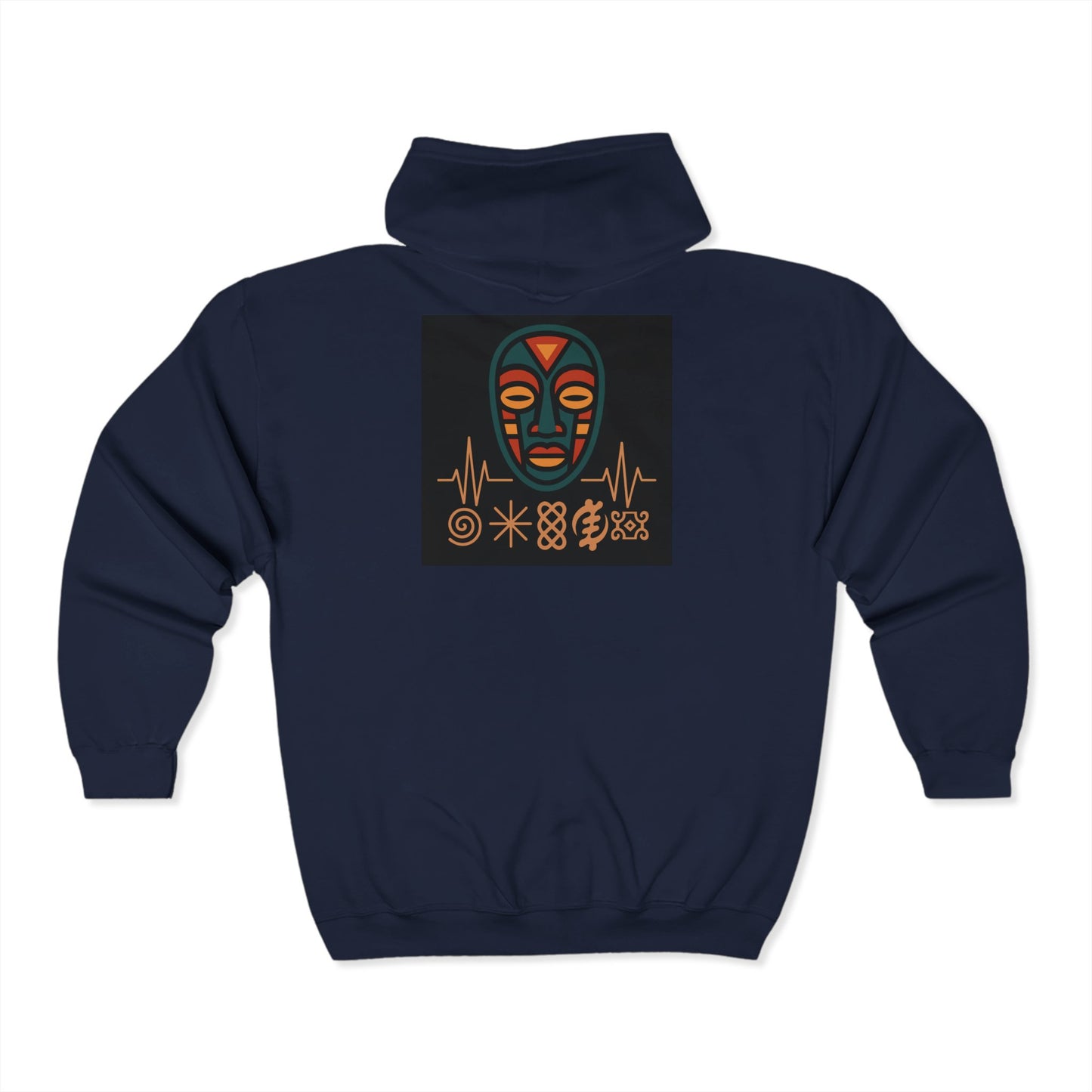 Cultural Art Zip Hoodie, Unisex Heavy Blend Sweatshirt, Vibrant Mask Design, Unique Fashion Statement, Perfect Gift for Art Lovers