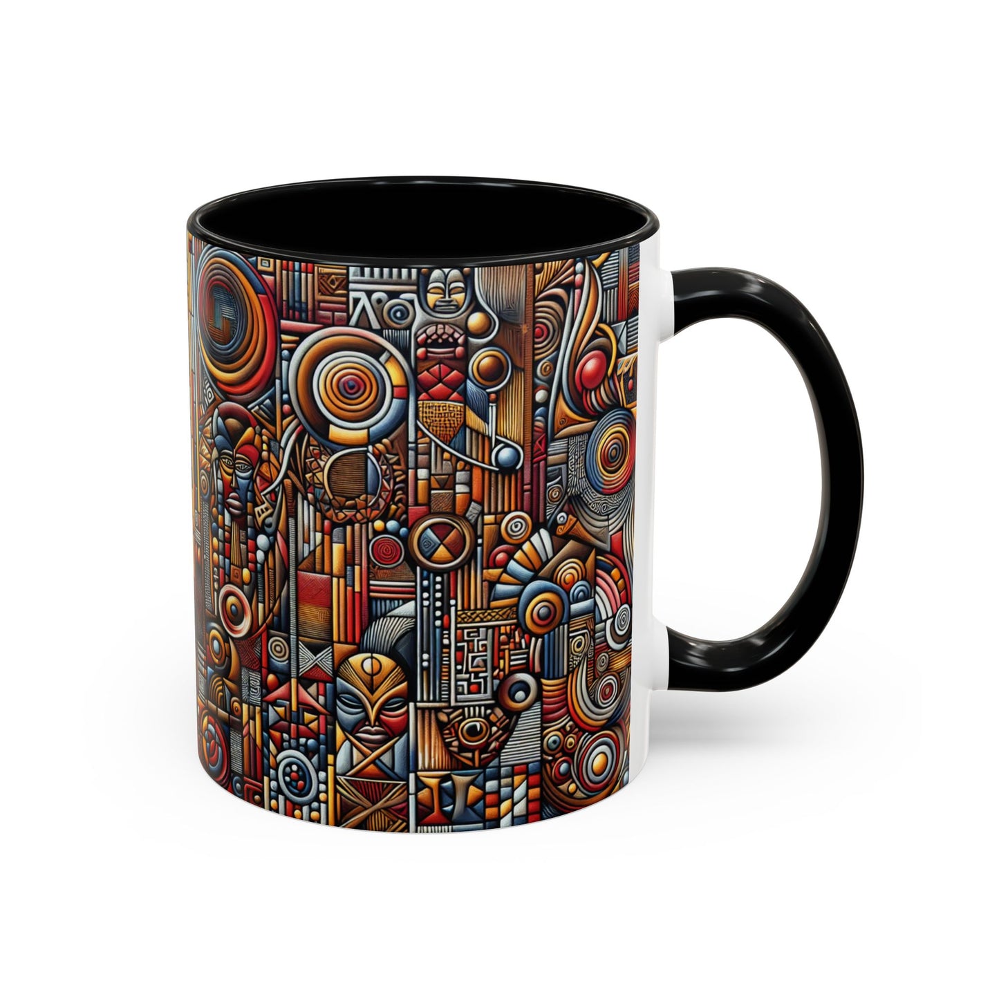 Accent Coffee Mug - Tribal Spiritual Design, Unique Gift for Coffee Lovers, Boho Decor, Home Office Mug, Ceremonial Poetry Edition