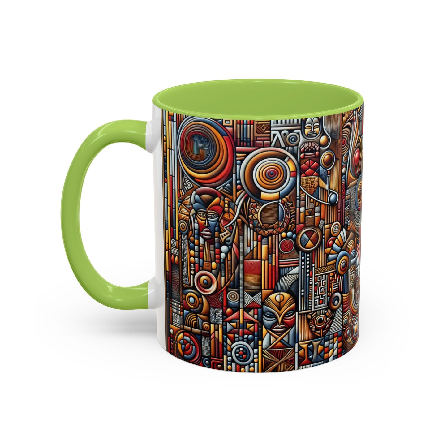Accent Coffee Mug - Tribal Spiritual Design, Unique Gift for Coffee Lovers, Boho Decor, Home Office Mug, Ceremonial Poetry Edition