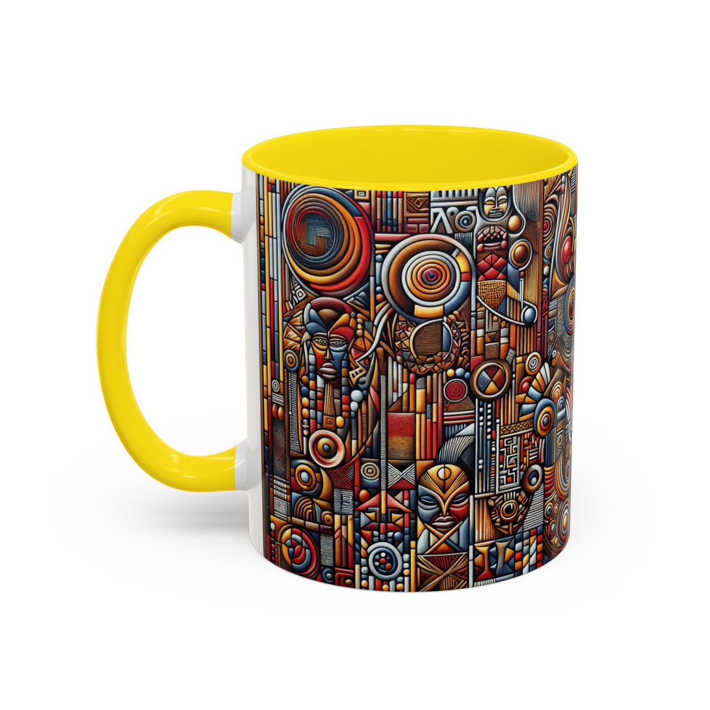 Accent Coffee Mug - Tribal Spiritual Design, Unique Gift for Coffee Lovers, Boho Decor, Home Office Mug, Ceremonial Poetry Edition