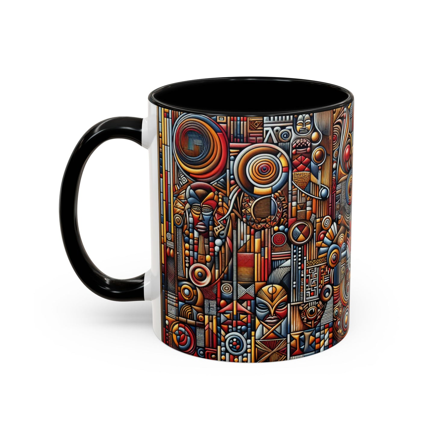 Accent Coffee Mug - Tribal Spiritual Design, Unique Gift for Coffee Lovers, Boho Decor, Home Office Mug, Ceremonial Poetry Edition