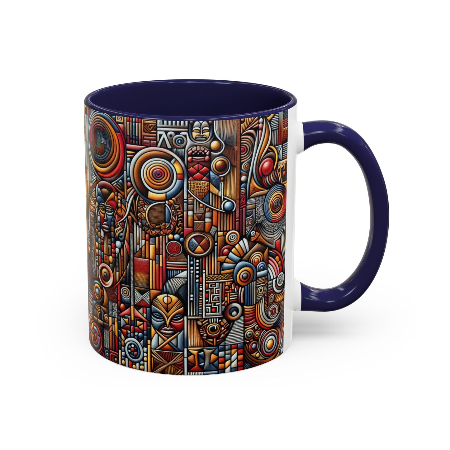 Accent Coffee Mug - Tribal Spiritual Design, Unique Gift for Coffee Lovers, Boho Decor, Home Office Mug, Ceremonial Poetry Edition