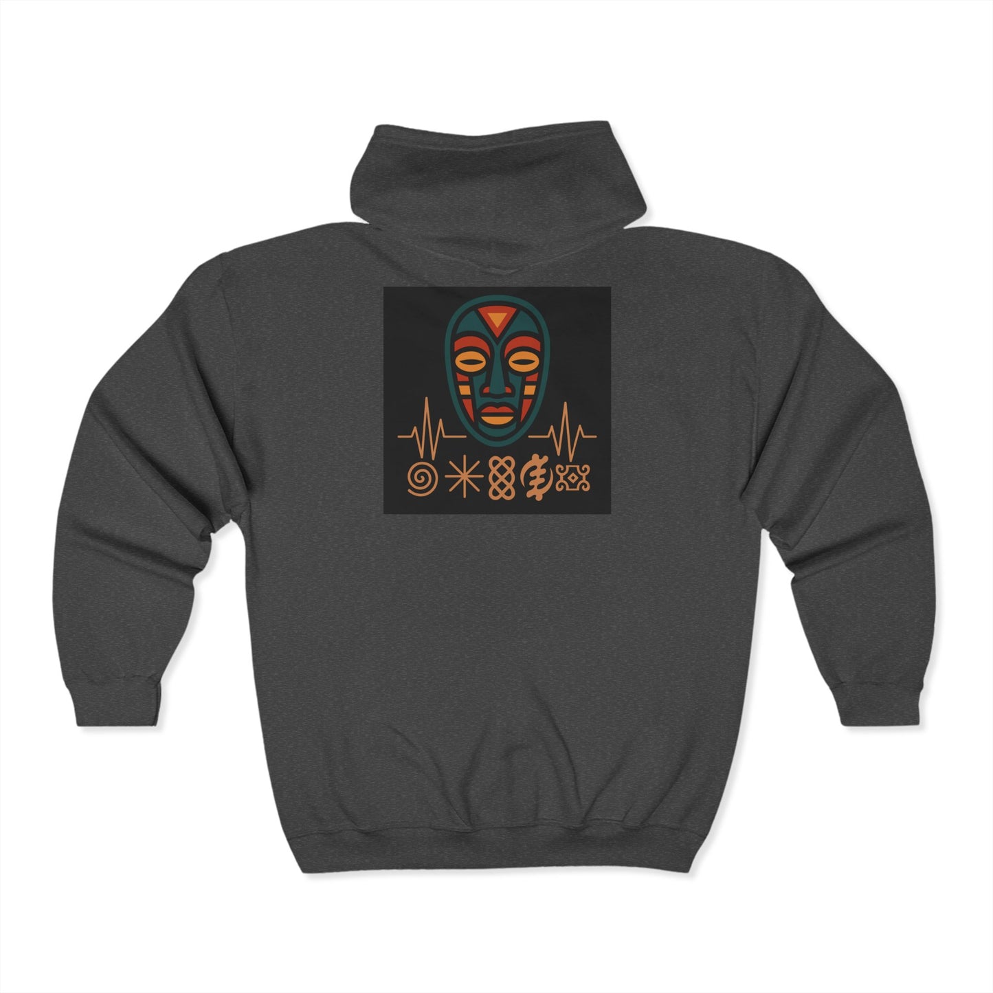 Cultural Art Zip Hoodie, Unisex Heavy Blend Sweatshirt, Vibrant Mask Design, Unique Fashion Statement, Perfect Gift for Art Lovers