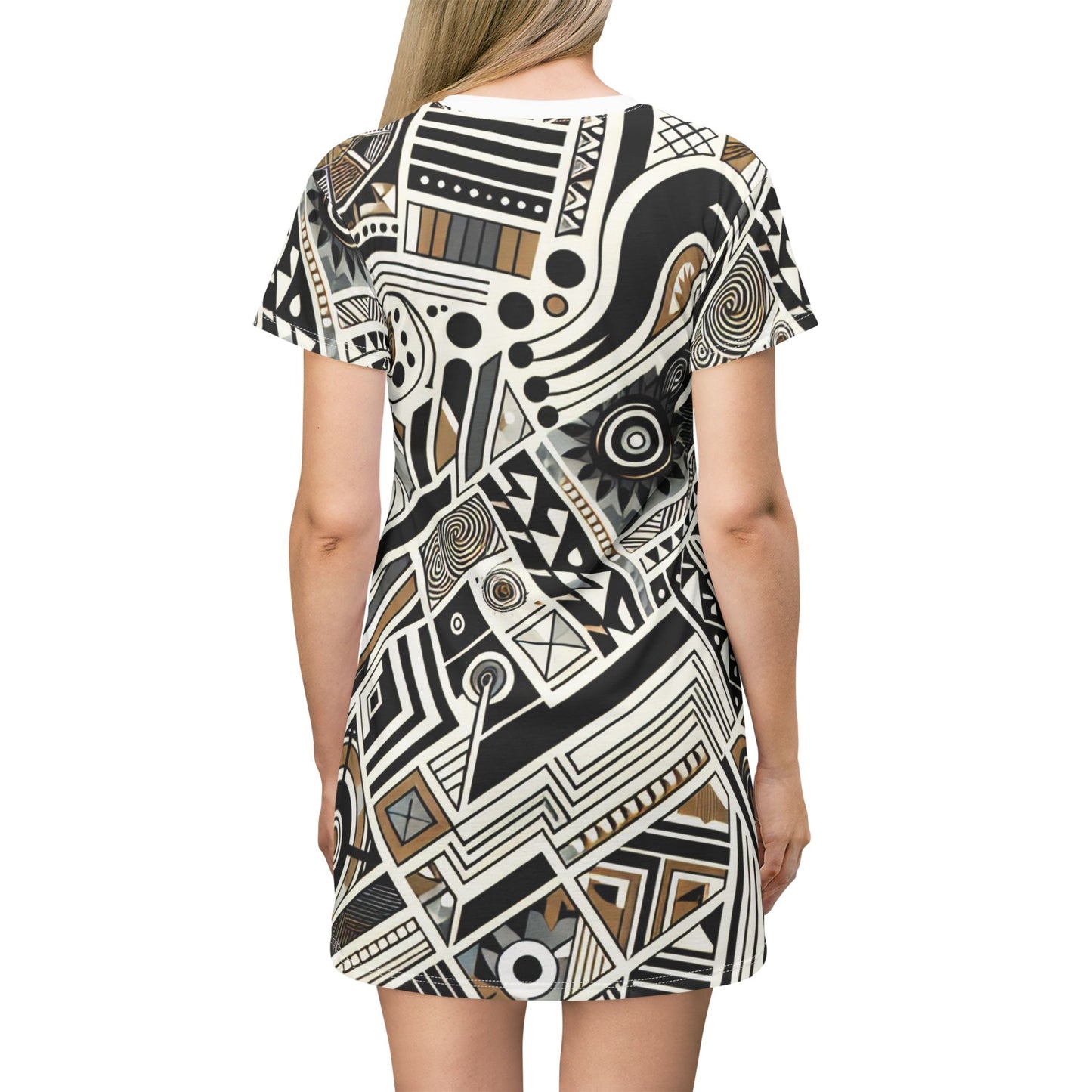 Boho Chic T-Shirt Dress, Abstract Print Casual Dress, Unique Summer Outfit, Festival Wear, Everyday Fashion