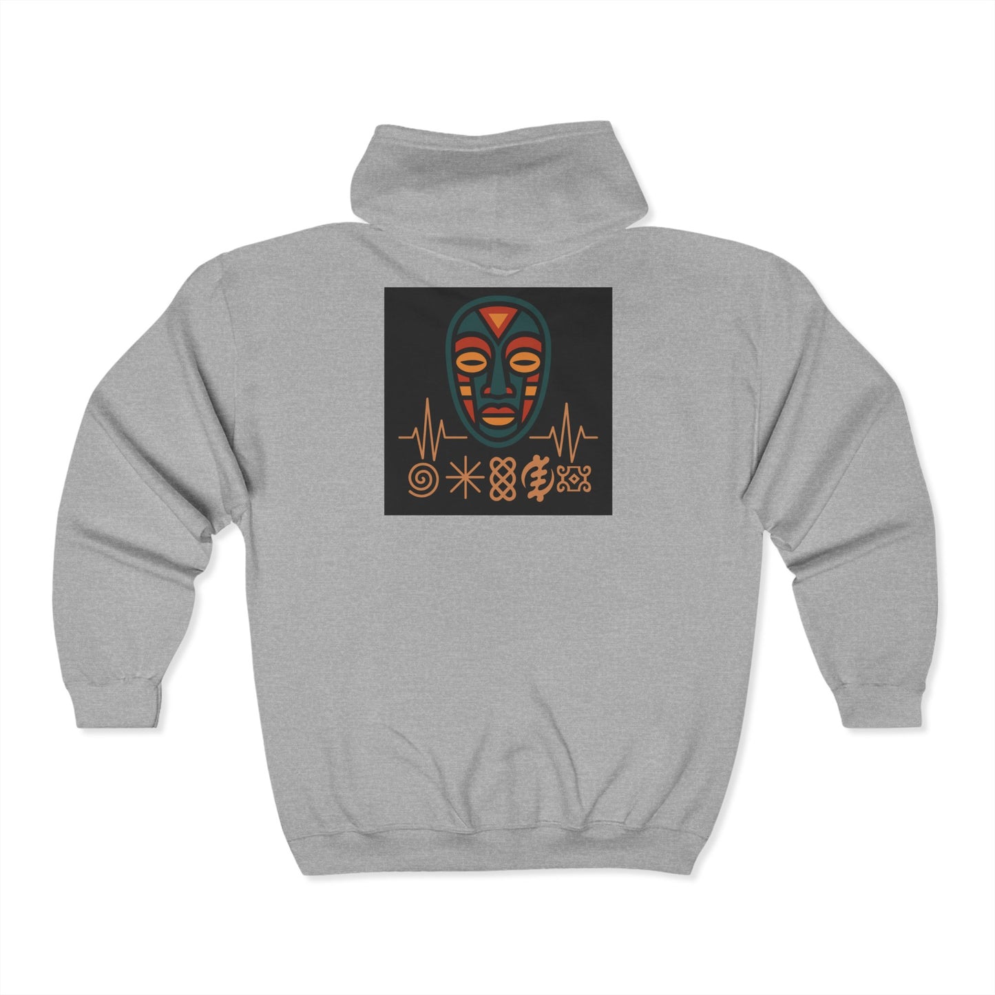 Cultural Art Zip Hoodie, Unisex Heavy Blend Sweatshirt, Vibrant Mask Design, Unique Fashion Statement, Perfect Gift for Art Lovers