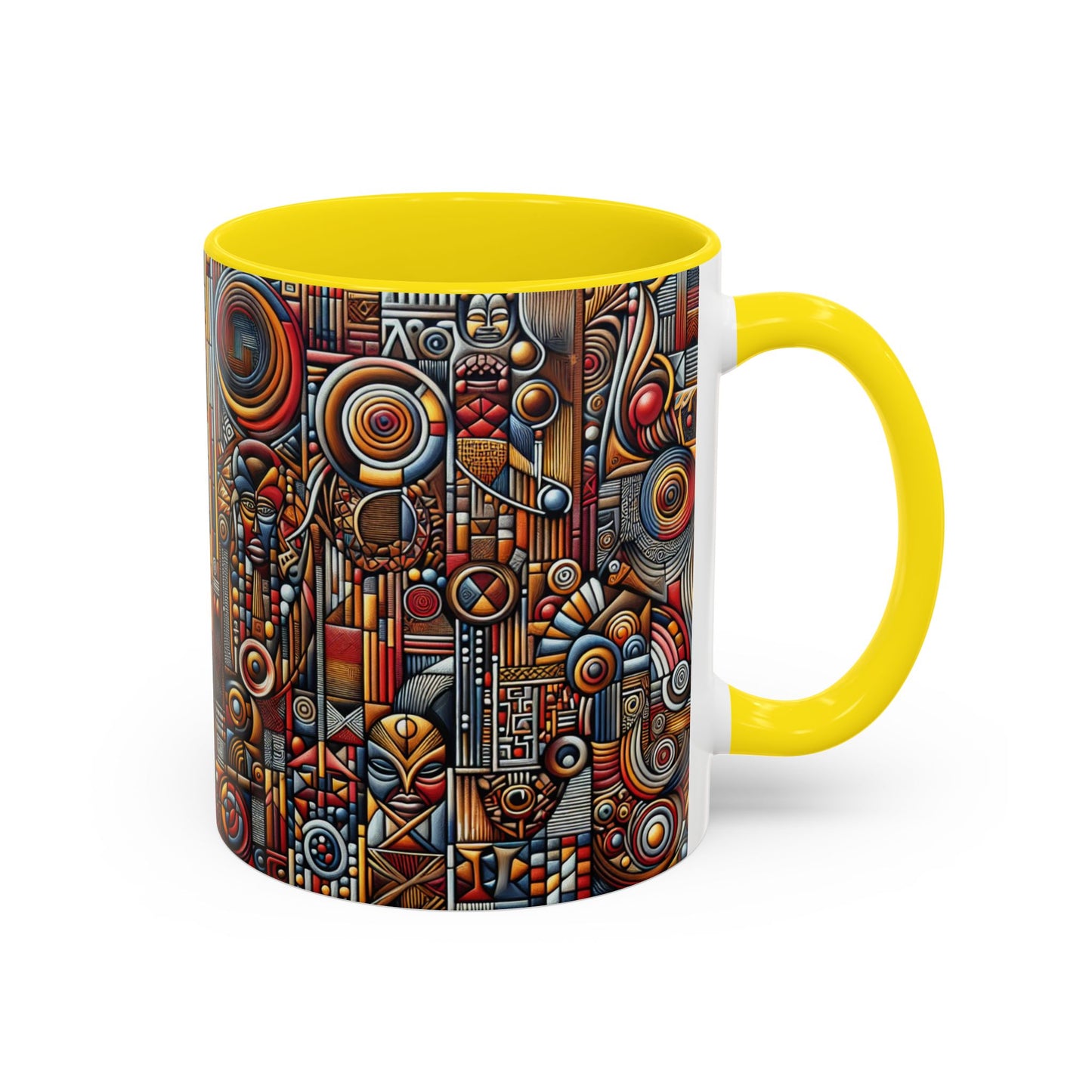 Accent Coffee Mug - Tribal Spiritual Design, Unique Gift for Coffee Lovers, Boho Decor, Home Office Mug, Ceremonial Poetry Edition