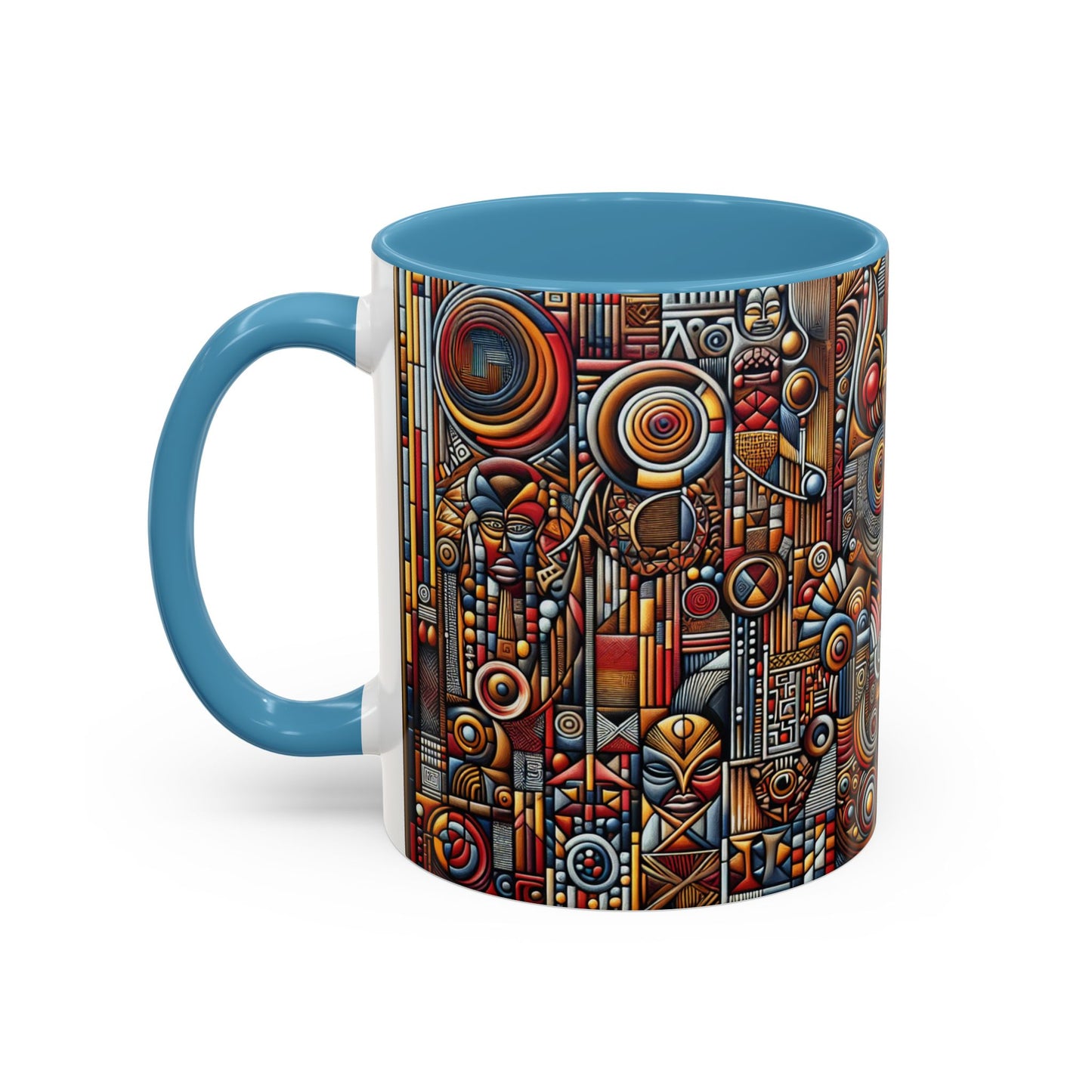 Accent Coffee Mug - Tribal Spiritual Design, Unique Gift for Coffee Lovers, Boho Decor, Home Office Mug, Ceremonial Poetry Edition