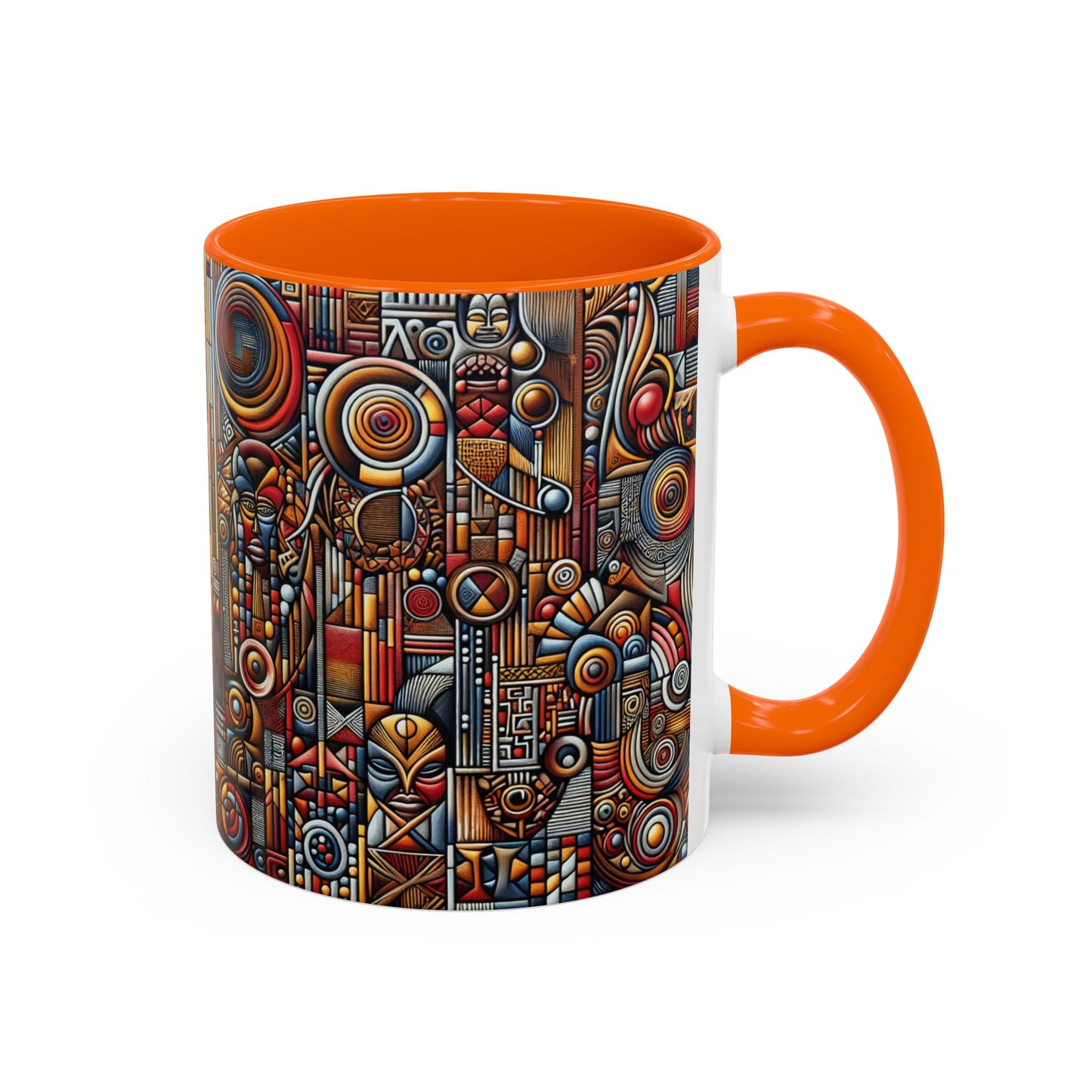Accent Coffee Mug - Tribal Spiritual Design, Unique Gift for Coffee Lovers, Boho Decor, Home Office Mug, Ceremonial Poetry Edition
