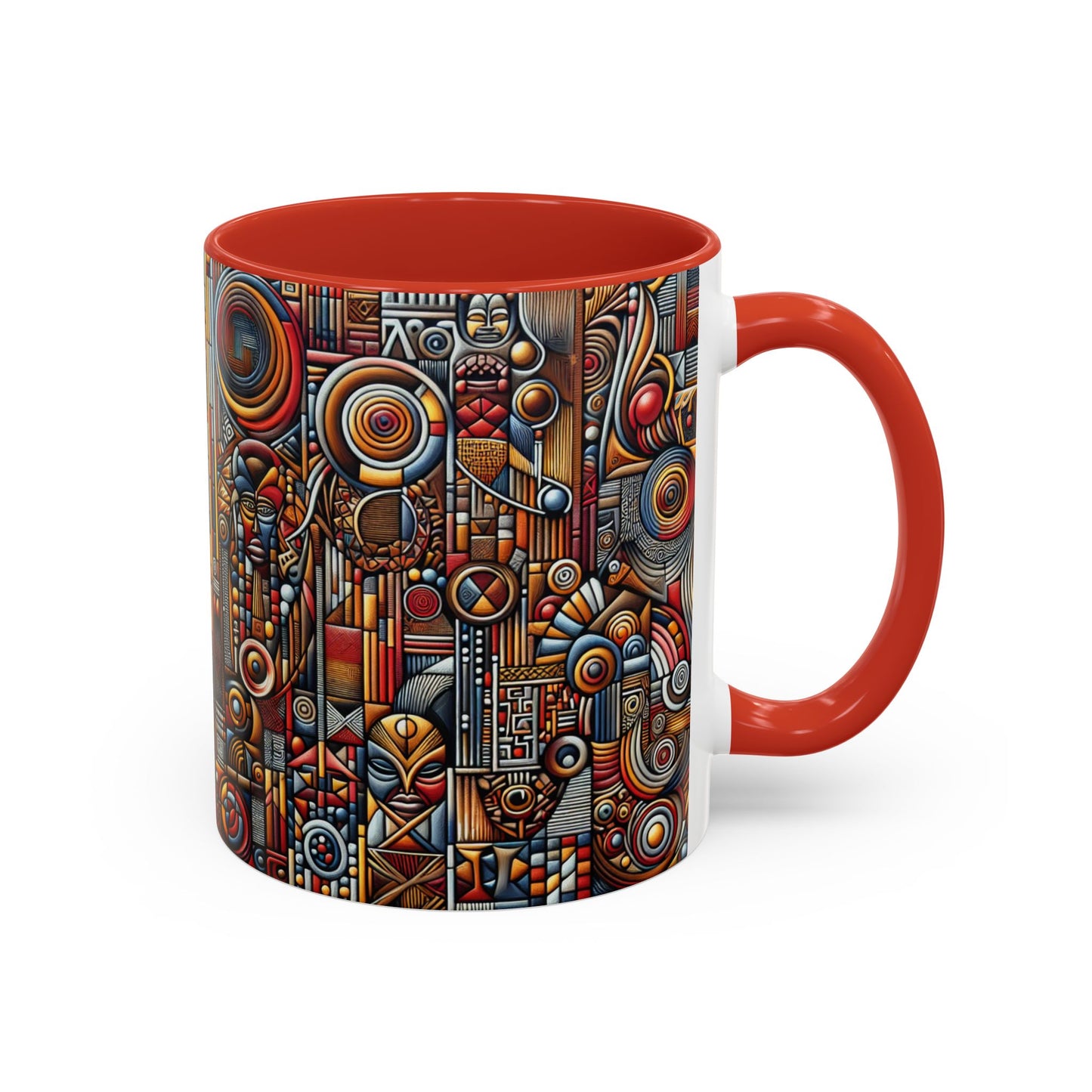 Accent Coffee Mug - Tribal Spiritual Design, Unique Gift for Coffee Lovers, Boho Decor, Home Office Mug, Ceremonial Poetry Edition