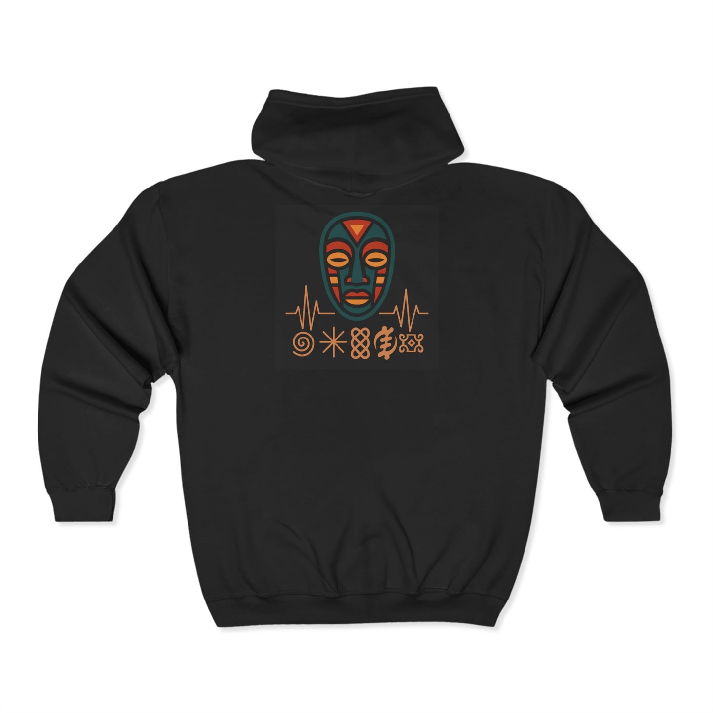 Cultural Art Zip Hoodie, Unisex Heavy Blend Sweatshirt, Vibrant Mask Design, Unique Fashion Statement, Perfect Gift for Art Lovers