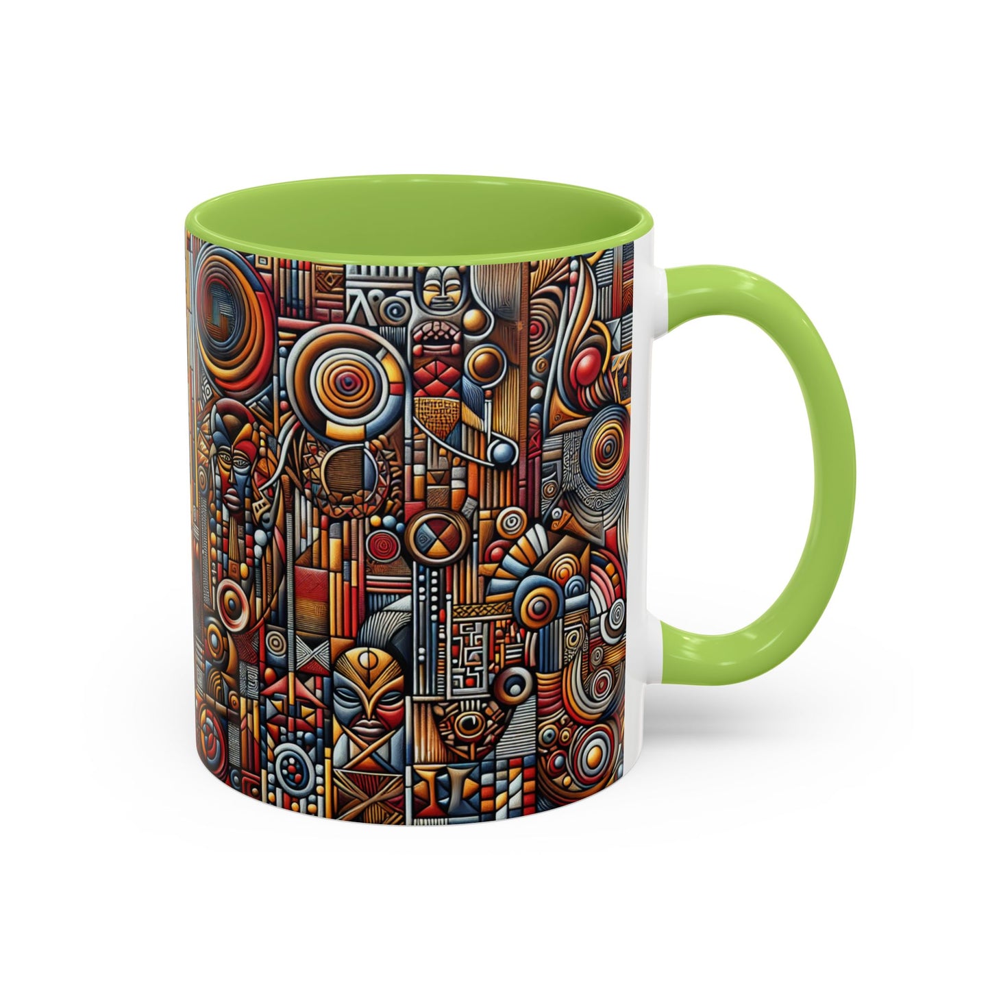 Accent Coffee Mug - Tribal Spiritual Design, Unique Gift for Coffee Lovers, Boho Decor, Home Office Mug, Ceremonial Poetry Edition