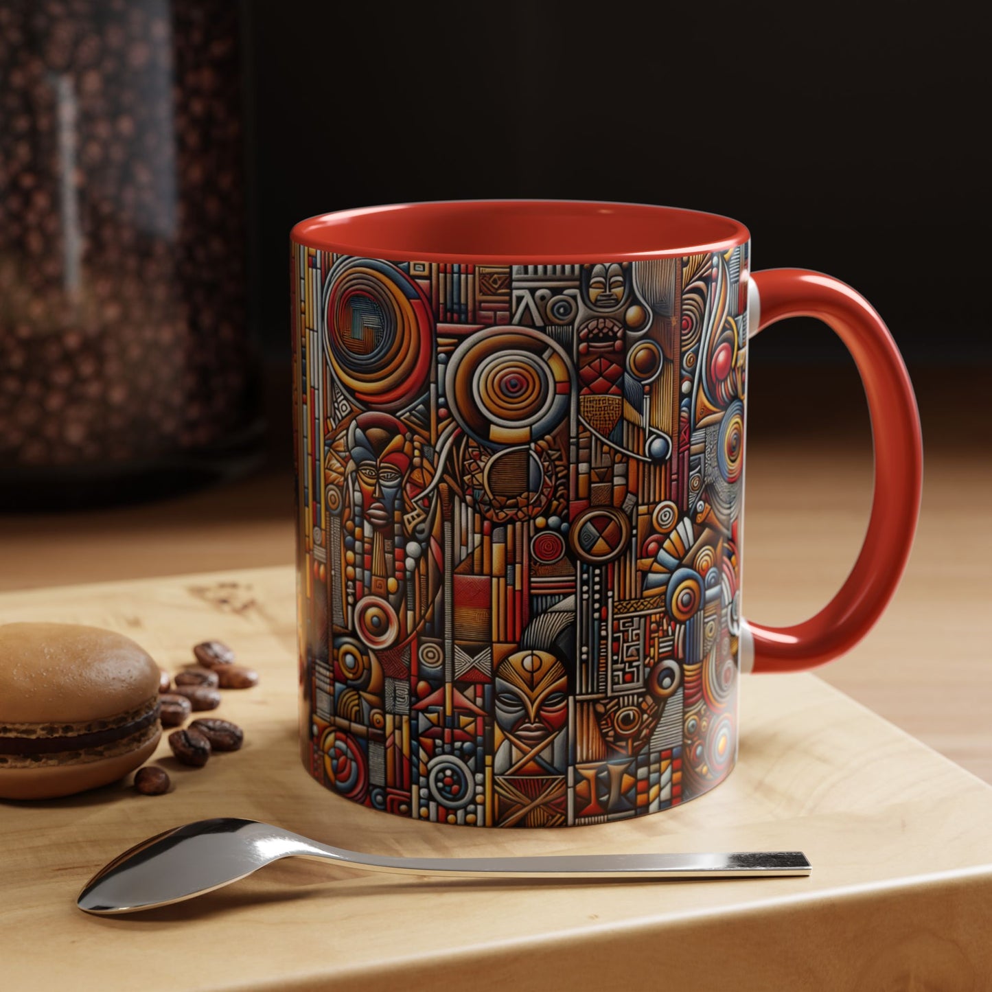 Accent Coffee Mug - Tribal Spiritual Design, Unique Gift for Coffee Lovers, Boho Decor, Home Office Mug, Ceremonial Poetry Edition